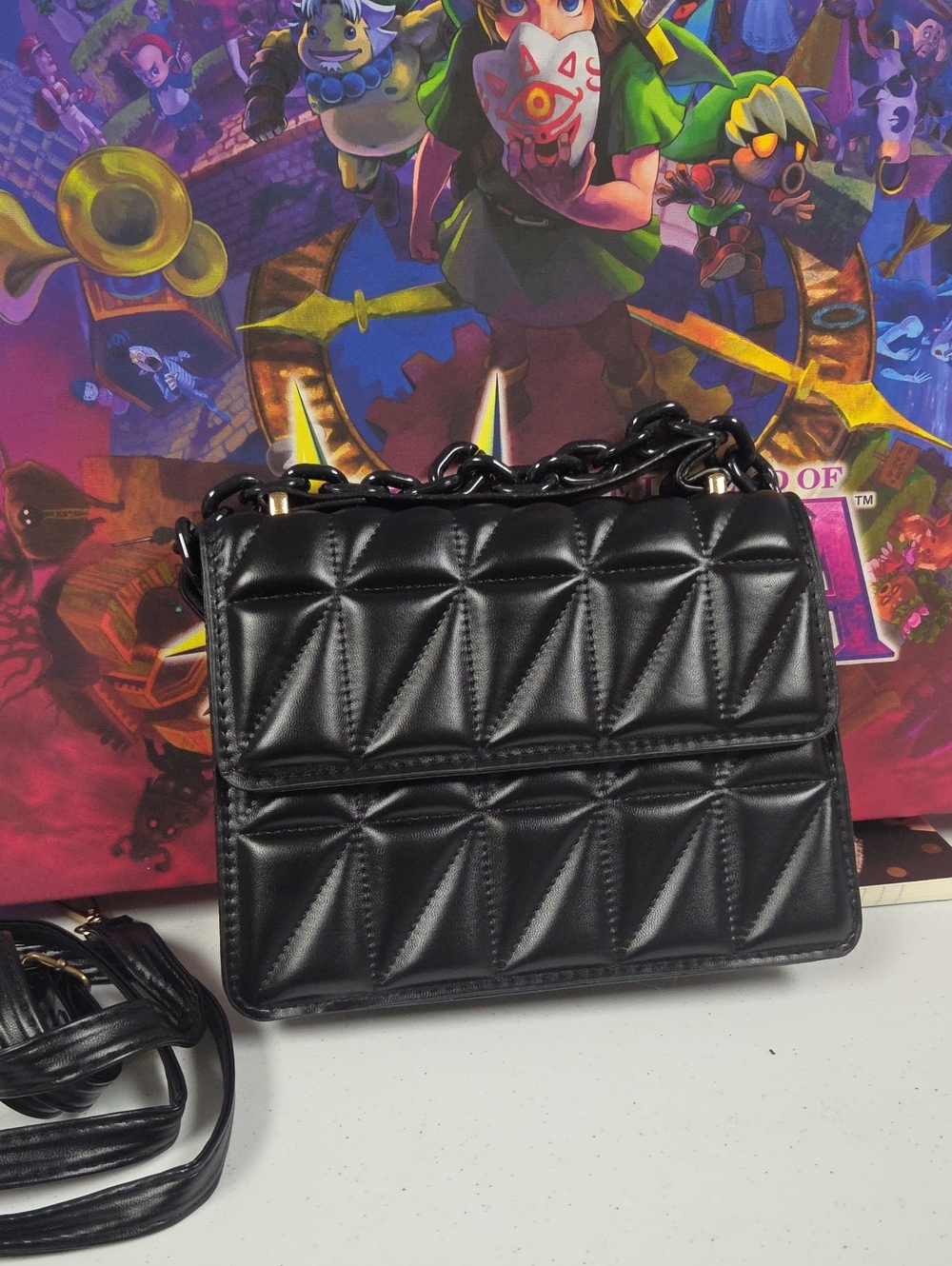 Quilted Black Chain Crossbody Bag - Sleek Women's Shoulder Purse